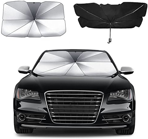 heigudan, Front Window Car Windshield Sun Shade 55''X30'' Folding Insulated Reflects Sun's UV Light Easy to Use and Store Fits Most Vehicles (Large), Black,Silver