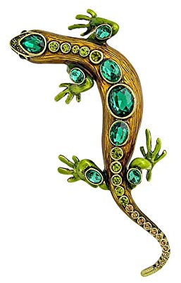 Générique Große Emaille-Brosche für Damen, Eidechse, goldfarben mit grünem Srass, Geschenkidee, Emaille, Strass