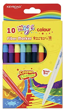 KEYROAD Schulfilzstifte Filzstifte Magic Colour / 9 Stck. und 1 Stck. Magic = 18 Farben/Fasermaler/mit Loch zum Aufhängen/Erwachsene und Kinder/Perfekt für Schularbeiten/Kindersicher