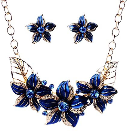 Tonsee Accessoire Armbänder Rot Malerei Tropfen Ölkette Set Kette Ohrring Strass Short Set Öl Schlüsselbein Halskette Schmuck Sets Top Model Schmuckkästchen (Blue-d, One Size)