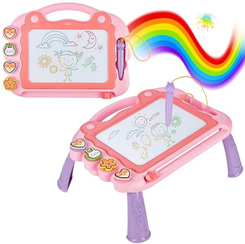 Eucomir Ardoise Magique Enfant,Enfant Tableau de Dessin Magnétique Effaçable à 4 couleurs, 4 Tampons Magnétiqueset 1 Stylet Capacitif,Cadeau Jouets éducatifs pour Bambin,Fille et Garcon,Rose
