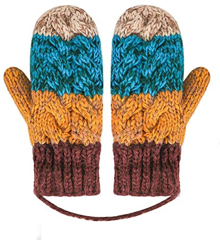ITODA Handschuhe Fäustlinge Damen Fausthandschuhe Winter Strick Winterhandschuhe Warm Plüsch Strickhandschuhe Mädchen Mode Plüschhandscuhe mit Bommel Handwärmer Stretch Gestricktehandschuhe Geschenk