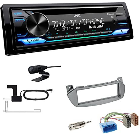JVC KD-DB922BT 1-DIN Autoradio CD-Receiver Bluetooth DAB+ Digital Radio Einbauset passend für Nissan Pixo 2006-2013 Silber