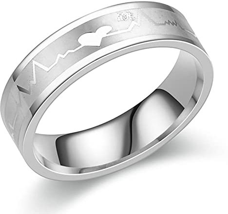 Ayoiow Ringe für Damen und Herren, Ringe Silber 6mm Herzschlag Hochzeit Band Ring Größe 62 (19.7)