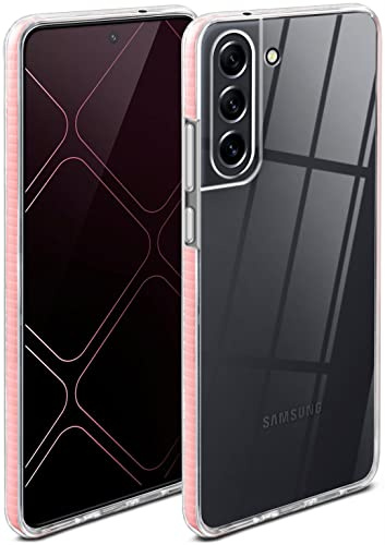 ONEFLOW für Samsung Galaxy S21 FE 5G Hülle Silikon transparent, Handyhülle mit stoßfestem Bumper Backcover durchsichtig Silikonhülle kabelloses Laden Schutzhülle, Cushion Case, Rosa
