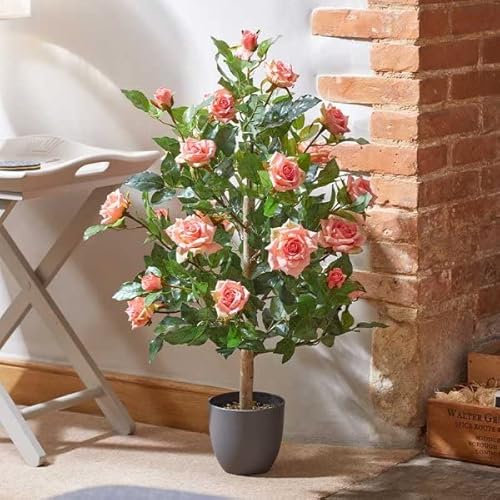 Garden Mile Artificial House Plant 80cm Pink Rose Trees Indoor Potted Plant Outdoor Tree with Fake Pink Flowers Rose Bush in Pot Potted Plants for Home Office Fake Flower Tree