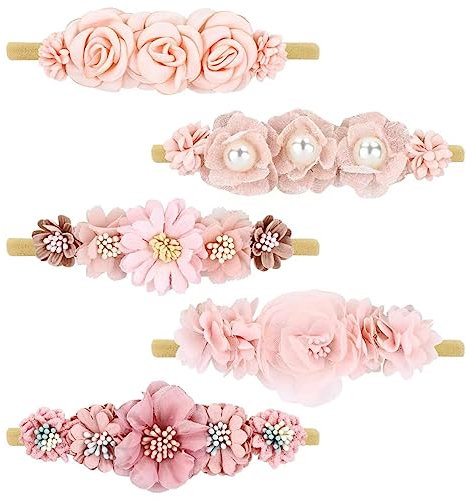 Cinaci 5 Stücke Zarte Blumen Nylon Stirnbänder Haarbänder Zubehör für Baby Mädchen, Neugeborene, Säuglinge, Kleinkinder und Kinder (5 Stücke S10)