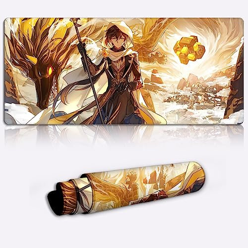 Tapis de Souris XXL Genshin Impact Zhongli Gaming Tapis de Souris de Bureau Personnage de Jeu Long Tapis de Souris en Caoutchouc antidérapant (11,8 x 31,49 x 0,15) Pouces