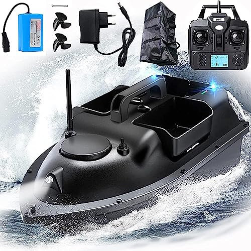 XDLYWUZIQ Intelligentes Angelköderboot, Boot Mit Fischfinder, Futterboot Zum Angeln Mit GPS, Auto-Cruise-Boot Mit Doppelmotor Und DREI Trichtern, Großes Fassungsvermögen, LED-Nachtlichtboot,12000mAh