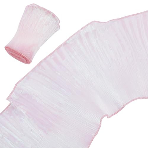 BENECREAT 5.5M Garniture en Tissu de Dentelle Plissée à Volants Rose Clair, Bordure de Ruban en Dentelle à Volants en Tulle, 15cm de Largeur, pour la Couture Artisanale, Décoration de Sac de Robe