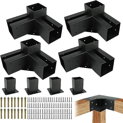 FAYELONG Pergola Pavillon Brackets-Kit 4x4, 3-Wege-DIY-Pergola-Eckklammer für (3,9 x 3,9 Zoll) Holzbalken