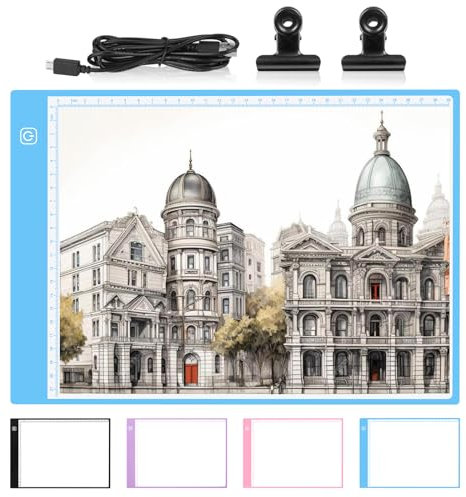 Damcyer Tablette Lumineuse A4,Table Lumineuse Dessin Portable de Ultra-Mince,Light Pad avec 3 Niveaux Luminosité Réglable à Câble USB,Tablette Lumineuse pour Rayons X,Esquisse,Dessin,Bleu