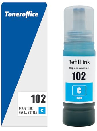 Tinte 102 C13T03R240 C Cyan kompatibel mit Epson 102 Druckertinte, Nachfülltinte für Epson EcoTank ET-15000 ET-2700 ET-2750 ET-3850 ET-4750 ET-4850 ET-4856 (70ml, ca. 6000 Seiten)