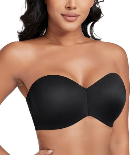 Lemorosy - Reggiseno Senza Spalline con Ferretto per Donna Scollo a V con Spalline Removibili Push up(Nero,6D)