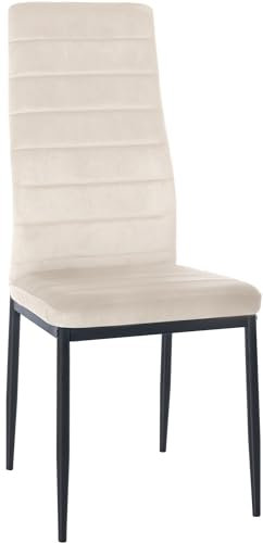 CLP Esszimmerstuhl Mayfair I Küchenstuhl Mit Vierfuß-Gestell, Farbe:Creme, Material:Samt