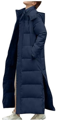 Winter Daunenjacke Damen Lange Einfarbig Steppjacke Winterjacke mit Kapuze Langarm Jacke Warme Übergangsjacke Große Größen Wintermantel Schlitz Daunenmantel Reißverschluss Steppmantel Winter Mantel