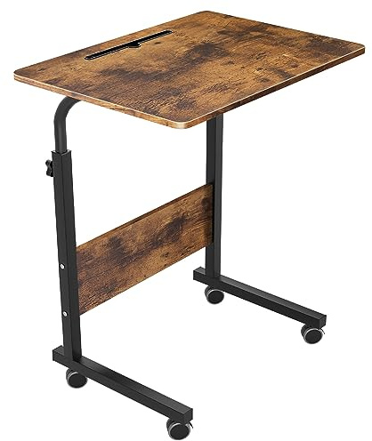 SogesPower Höhenverstellbarer Laptop-Tisch mit Rollen, Beistelltisch für Sofa oder Bett, Mobiler Rolltisch mit integriertem Tablet-/Handyhalter, Vielseitiger Betttisch für Zuhause 60 x 40 cm