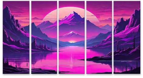 islandburner Prime Bild auf Leinwand Lofi Futuristischer Bergrosa Lila Retro Stil Bilder Wandbilder Poster