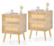 RELAX4LIFE Nachttisch Holz, Nachtschrank mit 2 Rattan-Schubladen, Nachtkommode 40 x 40 x 59 cm, Beistelltisch für Wohnzimmer, Schlafzimmer (2 Stück)