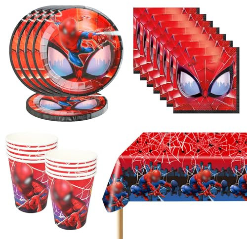 41 Pezzi Spiderman Compleanno Stoviglie per Feste Set, Bambini Decorazioni di Compleanno Forniture Kit, Include Piatti, Tazze, Tovaglie, Tovaglioli