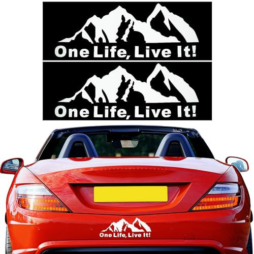 douyif Autoaufkleber Berge Aufkleber 20x8cm Autoaufkleber Gebirge One Life Live It Sticker Berge Umriss Aufkleber Auto Aufkleber Mountains für Auto Kofferraum Wohnwagen Lkw 2Pcs (Weiß)