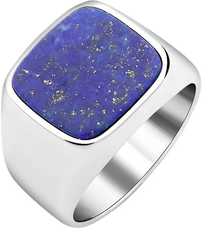Siegelring Lapislazuli Stein Blau Massiv 925 Silber für Damen und Herren Poliert Gestempelt 70 (22,3 mm Ø)
