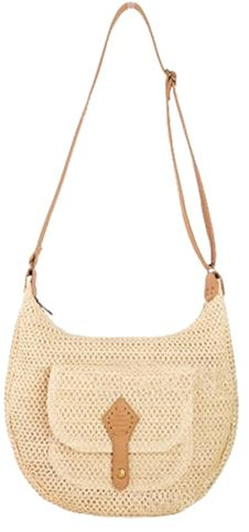 CXINLky Sac en paille pour femme - Grand sac à bandoulière - Sac de plage tissé à la main avec deux poches - Pour la plage, les voyages, l'extérieur, beige, m