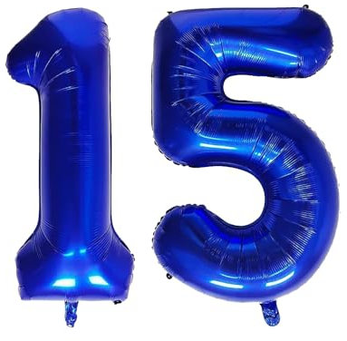 Geburtstag zahlen Luftballon 15 jahre-Blau XXL Jumbo Folienballon 40 Zoll – 101 cm Luftballons 15 Geburtstag Junge Mädchen Babyparty Geburtstagsdeko Jubiläumsparty Dekoration