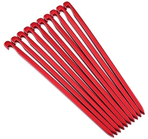 10pcs 16cm Heavy Duty Aluminum Tent Stakes Pegs Nails Anti Rust Tip Square Shape for Camping Outdoor Tent Canopy (Red)