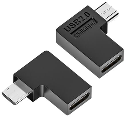 JORINDO 2 x USB 2.0 Type C Female to Micro USB Male Power Data Adapter.USB C to Micro USB L Shape Right Curve Conversion Connector for Charging or Data Transfer.