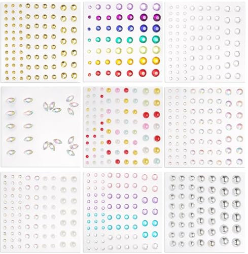 LFCFBH 9 PCS Face Gems Stick on, Self-Adhesive Hair Jewels for Crafts Face Nail Makeup Festival
