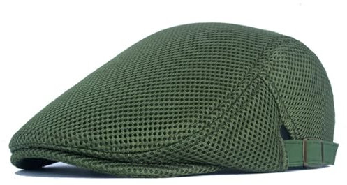 HIQIU Unisex Schirmmütze Baskenmütze Herren Atmungsaktiv Mesh, Flatcap Damen Sommer Gatsby Newsboy Barett Kappe, Schiebermütze Herren Sommer Hut Sportmütze Einstellbar 55 cm-60 cm (Grün)