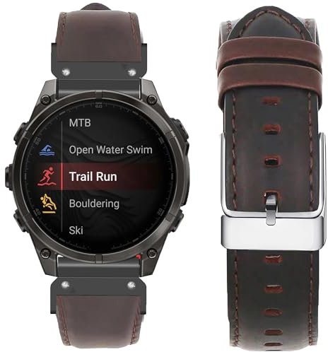 Blueshaweu 20MM 22MM 26MM Armband Kompatibel Für Garmin Fenix 8, Quickfit Leder Classic Ersatz Uhrenarmband Kompatibel für Garmin Fenix 8 43mm /47mm /51mm Serie etc. (26MM, Kaffee)