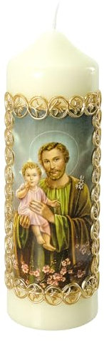 Kerze Josef mit dem Jesuskind, 165x50 mm