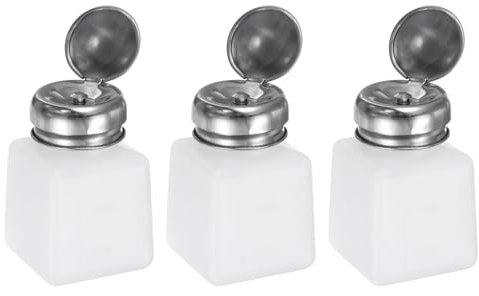 sourcing map 3pcs Solvent Alcohol Dispenser 100ml(3.4oz) Push Down Liquid Dispenser Pump Bottle with Sealing Stainless Steel Lid for Acetone Solution, White