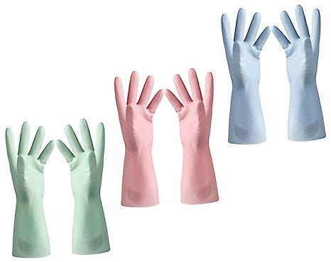 Healeved Küchen-geschirrspülhandschuhe Dünne Handschuhe Gummihandschuhe Küchenhandschuhe Handschuhe 3 Paar Set Zufällige Farbe