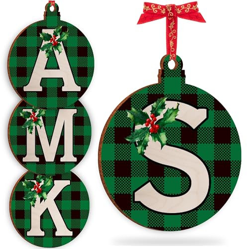 Christmas Initial Ornament for Christmas Tree Decorations - 12x10cm - Xmas Wooden Hanging Baubles - Xma Family Tree Gifts C2 (Initial #S)