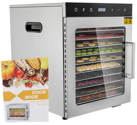 Kindevieft Food Dehydrator, 10 Stainless Steel Trays Dehydrators for Food and Jerky, Meat, Beef, Veggies, Fruits, 800W Dehydrated Dryer Machine 24H Timer and Temperature Control
