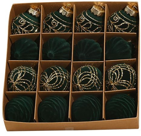 16pcs Christmas Tree Decoration Balls, Dark Green Christmas Tree Ball Ornaments, Hristmas Tree Baubles Set, Shatterproof Christmas Ball Box, 8cm Christmas Ball Pendant Elegant