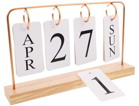 STOBOK Daily Calendar for Desk Vintage Desk Calendar Wooden Base Iron Frame Home Office Decor Perpetual Calendar