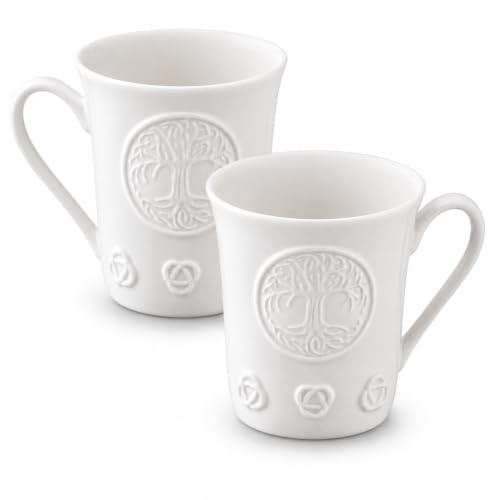 Belleek Tree of Life Irish Coffee Mugs Set of 2 - Fine Parian China White Ceramic Cups - Handcrafted Porcelain Mug, 4.7”W x 4.1”H, 11oz