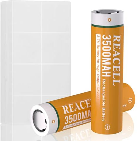 2500mAh REACELL 2 Pack Rechargeable Battery, 3.7 Volt Flat Top Battery High Power Lasting Long for Headlamp, LED Flashlight, Solar Light, Electronic Devices etc (65 * 18 * 18mm)