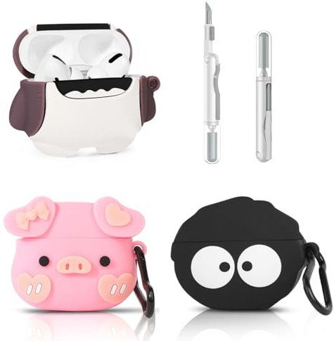(3Packung+Reiniger Stift) XMBYGY Hülle für AirPods Pro 2nd/1st Erzeugung Drahtlose Ohrhörer mit Reinigung Pen Kit, Niedlich Cartoon Haut Design Silikon Ladetasche Schutzhüllen