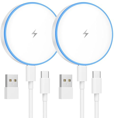 Magnetic Wireless Charger 2Pack 15W Mag-Safe Charger Fast Charging Pad with 4FT USB C Cable for iPhone 16/15/14/13/12 Series & AirPods LED Wireless Chargers iPhone Magnetic Chargers with Dual Ports