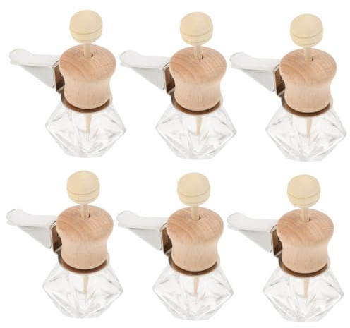 Flacon D'aromathérapie en Verre pour Voiture Lot de 6 | Bouteilles Transparentes à Suspendre, Formes Diamant Carré Ovale, pour Huile Essentielle et Parfum Couleur Aléatoire