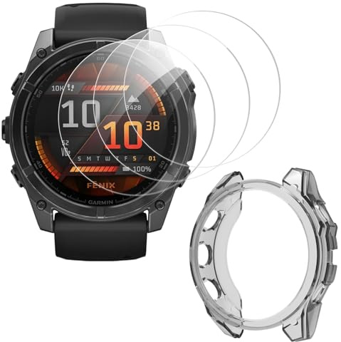 ToVioc Schutzfolie mit Hülle für Garmin Fenix 8 51mm - Schwarz | [3+1] Anti-Kratzfest, HD-Uhren Film + Flexible TPU Schutzhülle für Garmin Fenix 7S Solar/Fenix 7S Sapphire Solar 42mm