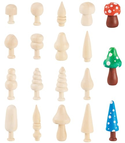 FASHEWELRY 16 Stück unlackierte Holz-Pilz-Weihnachtsbaum-Perlen, natürliche Holzdekoration für DIY, Malerei, Handwerk, Zuhause, Garten, Desktop-Dekoration, 16 Stück