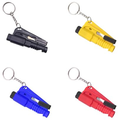 Olivvia 4 Pcs Car Window Breaker, Window Breaker, Seat Belt Cutter – 2-in-1 Emergency Escape Tool for Land/Underwater Vehicles, Portable Safety Hammer with Keychain for All Cars