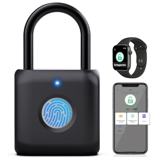 Anweller Vorhängeschloss Fingerabdruck Spind Fitnessstudio, fingerabdruck schloss mit App, Vorhängeschloß Wetterfest für für Spind, Schuppen, Schule, Fitnessstudio