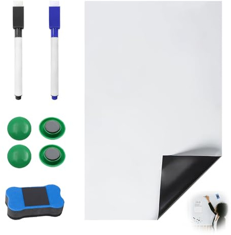 A4 Pizarra Blanca Magnética para Nevera, Tablero Magnetico de Borrado en Seco Reutilizable con 2 Rotuladores 1 Borrador y 4 Imanes Versátil pizarra iman para Memorando Nota Menú Planificar Estudio